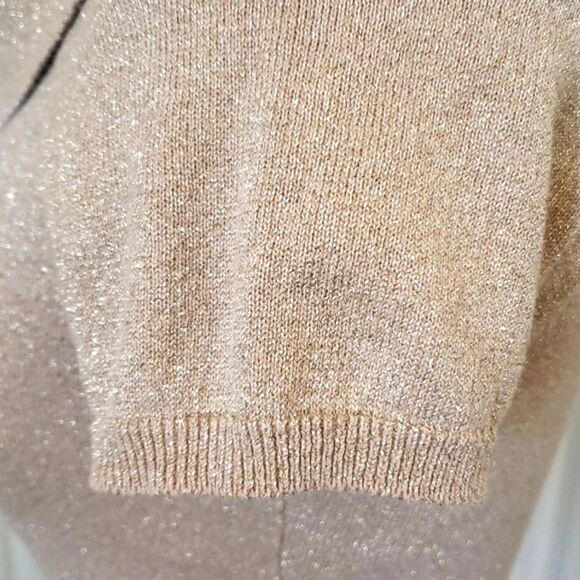 EXPRESS Shimmery Gold Cashmere Sweater Chunky Cowl Neck Short Sleeve - Picture 6 of 11